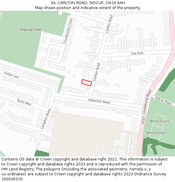34, CARLTON ROAD, SIDCUP, DA14 6AH: Location map and indicative extent of plot