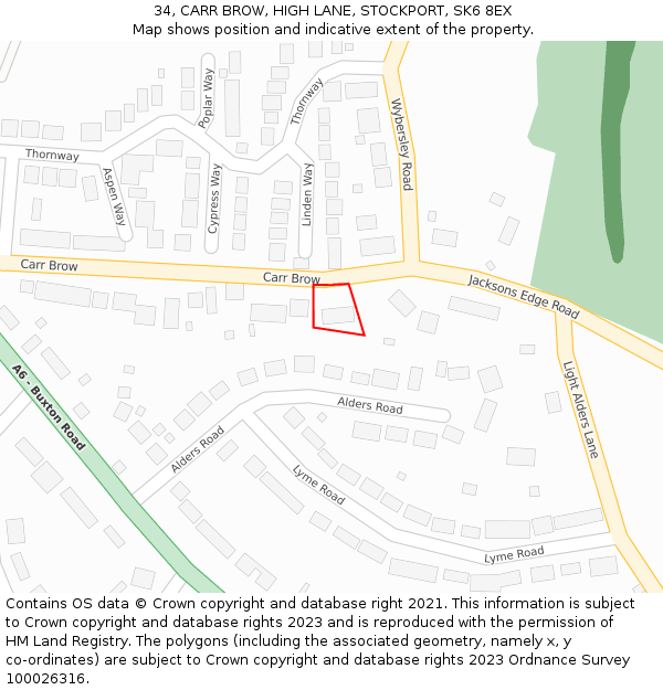 34, CARR BROW, HIGH LANE, STOCKPORT, SK6 8EX: Location map and indicative extent of plot