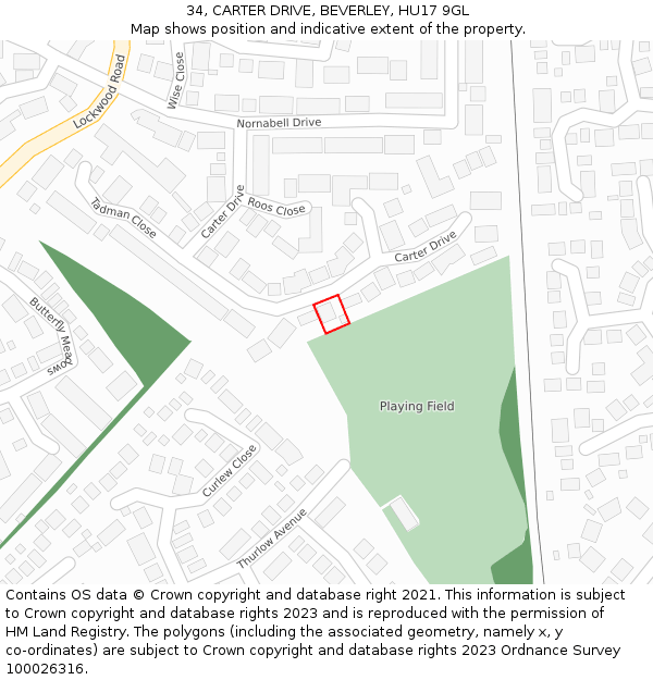 34, CARTER DRIVE, BEVERLEY, HU17 9GL: Location map and indicative extent of plot