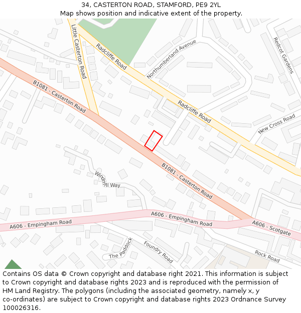 34, CASTERTON ROAD, STAMFORD, PE9 2YL: Location map and indicative extent of plot