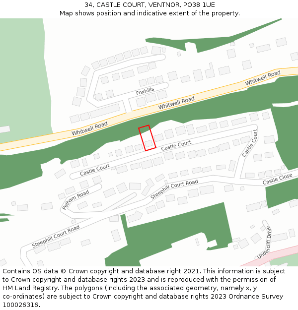 34, CASTLE COURT, VENTNOR, PO38 1UE: Location map and indicative extent of plot