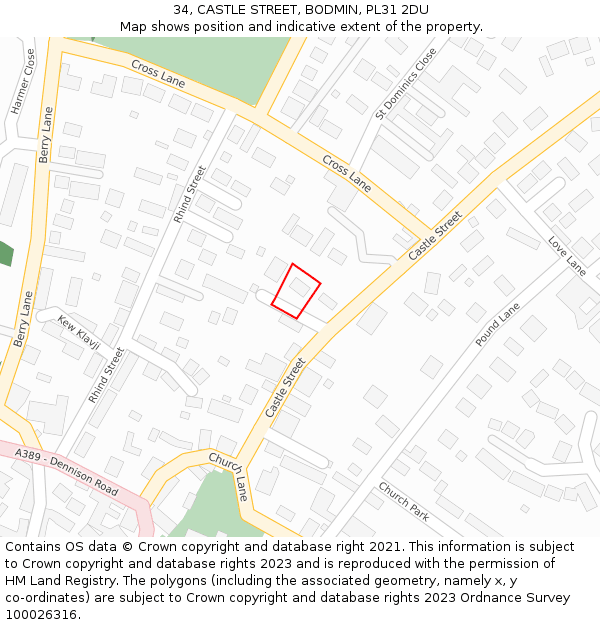 34, CASTLE STREET, BODMIN, PL31 2DU: Location map and indicative extent of plot