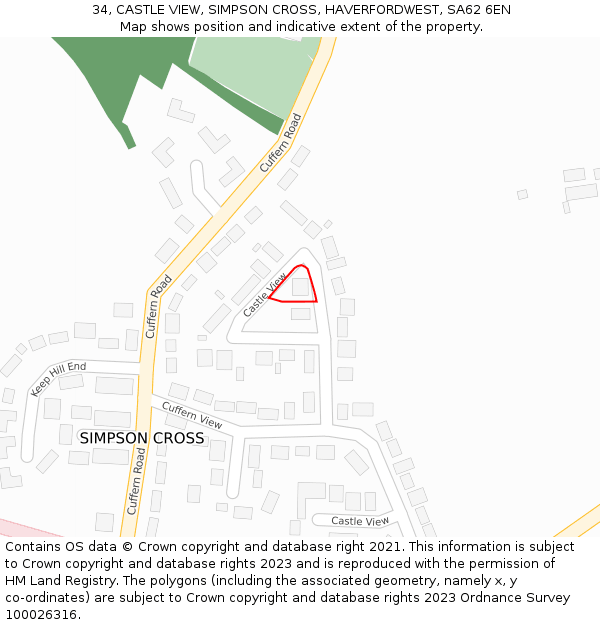 34, CASTLE VIEW, SIMPSON CROSS, HAVERFORDWEST, SA62 6EN: Location map and indicative extent of plot