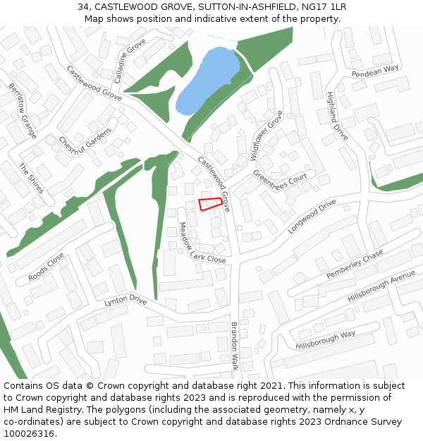 34, CASTLEWOOD GROVE, SUTTON-IN-ASHFIELD, NG17 1LR: Location map and indicative extent of plot