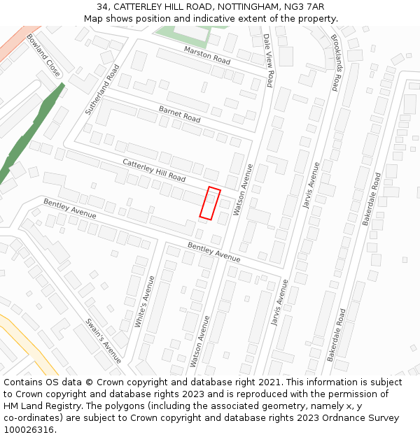 34, CATTERLEY HILL ROAD, NOTTINGHAM, NG3 7AR: Location map and indicative extent of plot