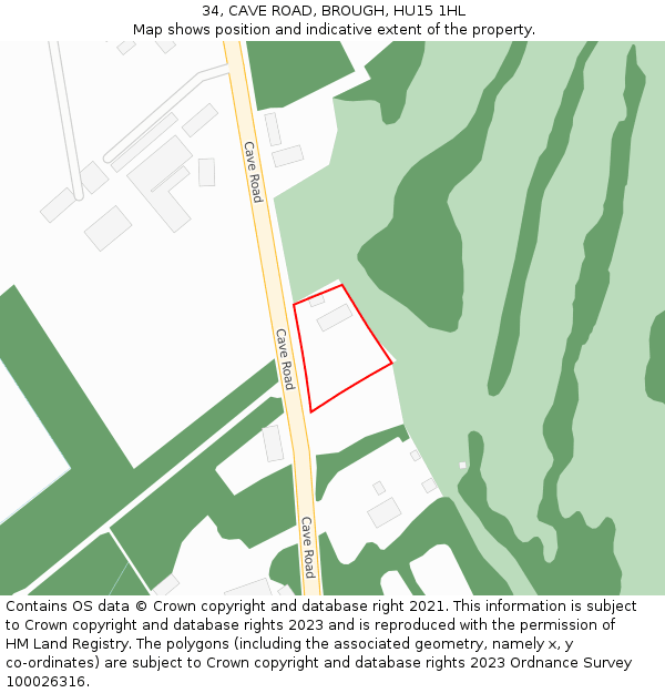 34, CAVE ROAD, BROUGH, HU15 1HL: Location map and indicative extent of plot