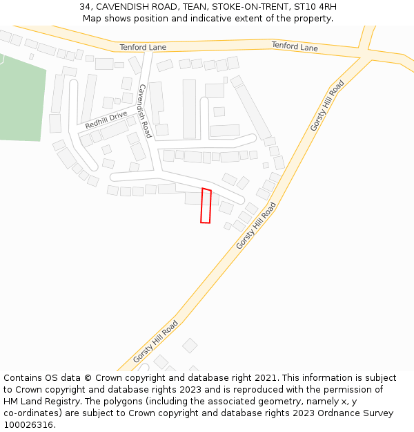 34, CAVENDISH ROAD, TEAN, STOKE-ON-TRENT, ST10 4RH: Location map and indicative extent of plot