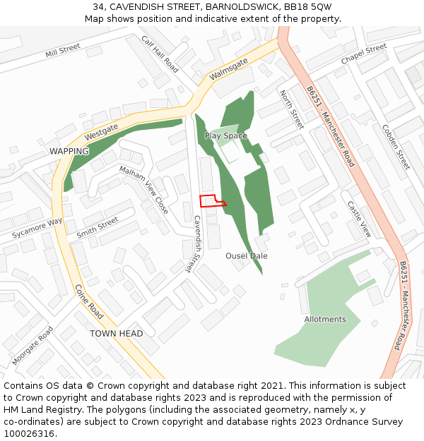 34, CAVENDISH STREET, BARNOLDSWICK, BB18 5QW: Location map and indicative extent of plot