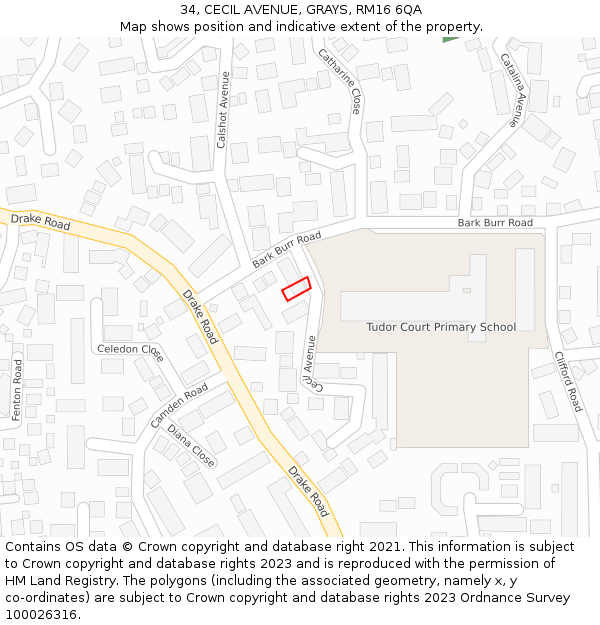 34, CECIL AVENUE, GRAYS, RM16 6QA: Location map and indicative extent of plot