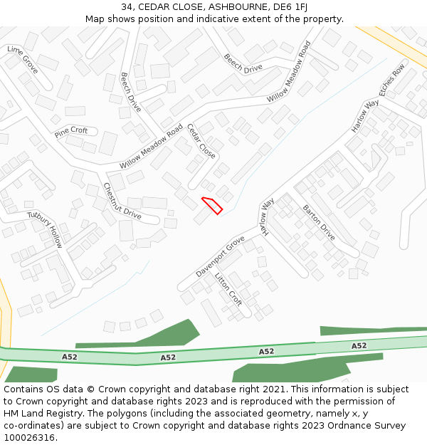 34, CEDAR CLOSE, ASHBOURNE, DE6 1FJ: Location map and indicative extent of plot