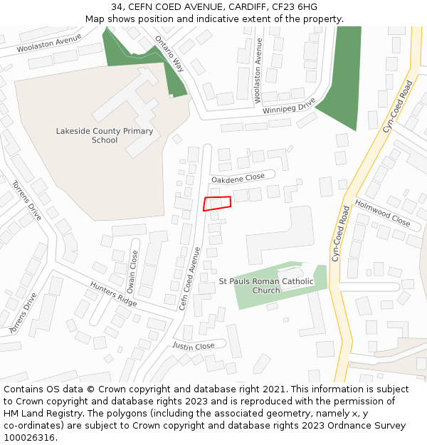 34, CEFN COED AVENUE, CARDIFF, CF23 6HG: Location map and indicative extent of plot