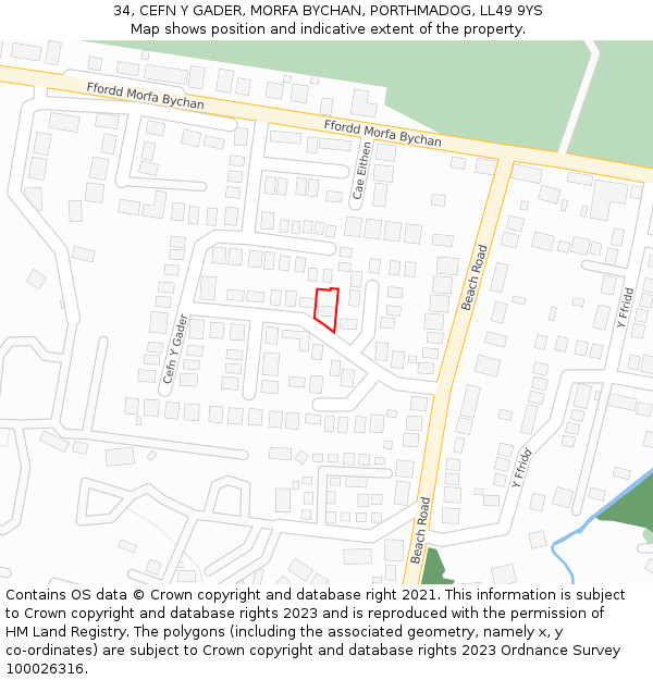 34, CEFN Y GADER, MORFA BYCHAN, PORTHMADOG, LL49 9YS: Location map and indicative extent of plot