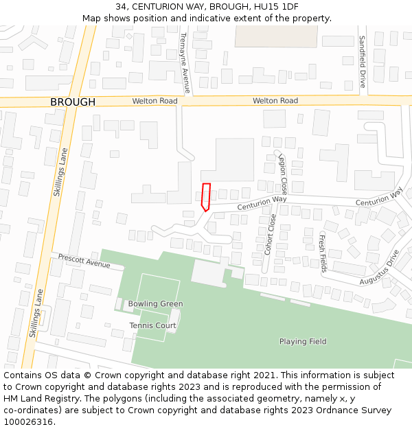 34, CENTURION WAY, BROUGH, HU15 1DF: Location map and indicative extent of plot