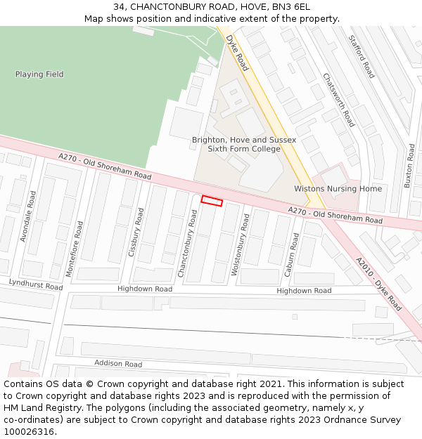 34, CHANCTONBURY ROAD, HOVE, BN3 6EL: Location map and indicative extent of plot