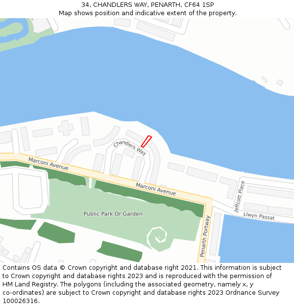 34, CHANDLERS WAY, PENARTH, CF64 1SP: Location map and indicative extent of plot