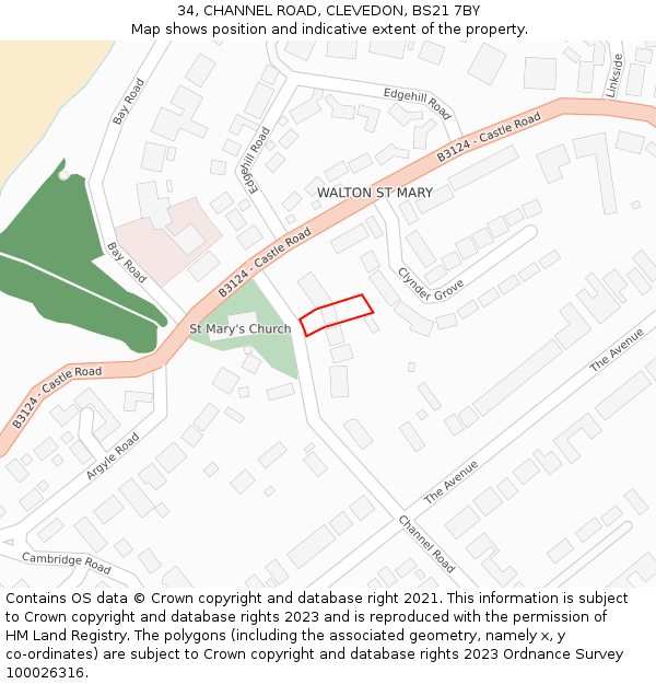 34, CHANNEL ROAD, CLEVEDON, BS21 7BY: Location map and indicative extent of plot