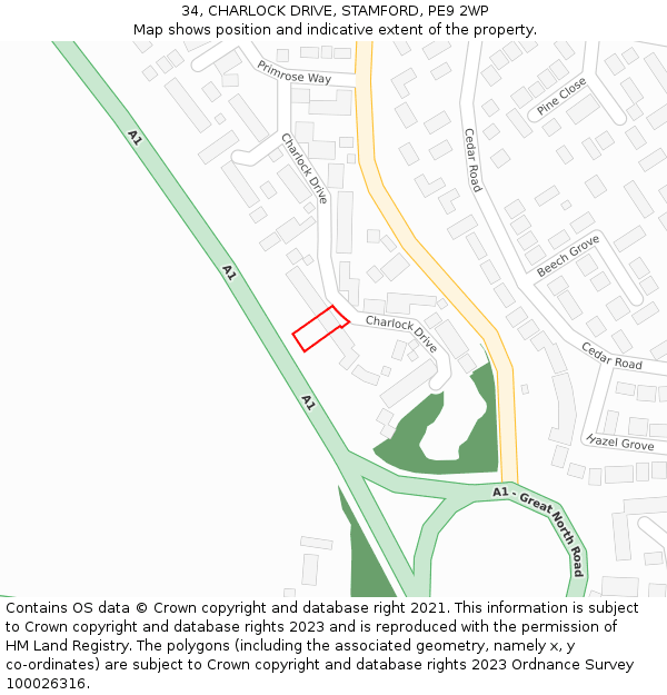 34, CHARLOCK DRIVE, STAMFORD, PE9 2WP: Location map and indicative extent of plot