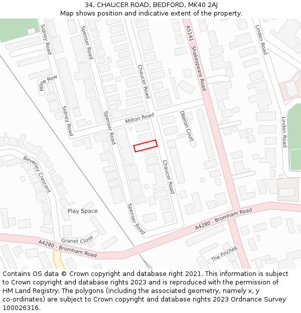 34, CHAUCER ROAD, BEDFORD, MK40 2AJ: Location map and indicative extent of plot