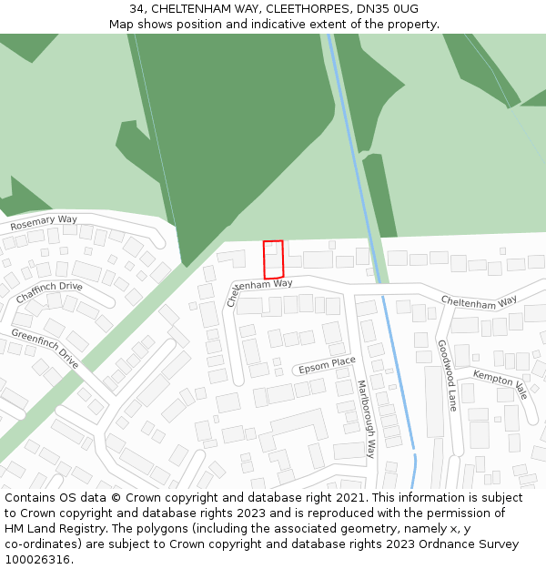 34, CHELTENHAM WAY, CLEETHORPES, DN35 0UG: Location map and indicative extent of plot