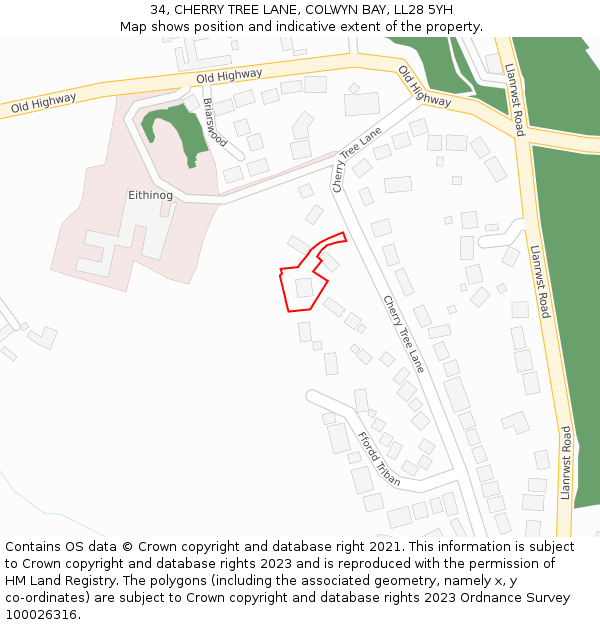 34, CHERRY TREE LANE, COLWYN BAY, LL28 5YH: Location map and indicative extent of plot