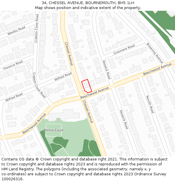 34, CHESSEL AVENUE, BOURNEMOUTH, BH5 1LH: Location map and indicative extent of plot