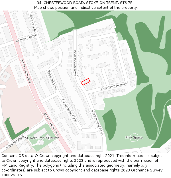 34, CHESTERWOOD ROAD, STOKE-ON-TRENT, ST6 7EL: Location map and indicative extent of plot
