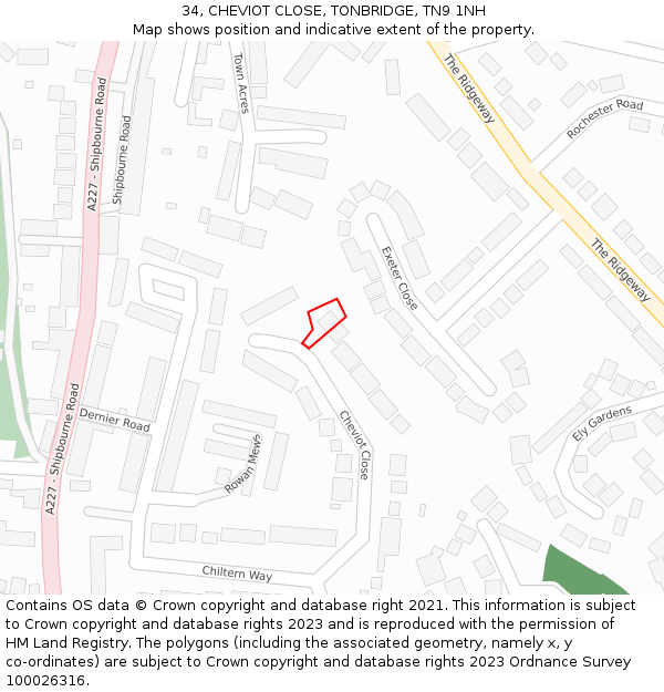 34, CHEVIOT CLOSE, TONBRIDGE, TN9 1NH: Location map and indicative extent of plot