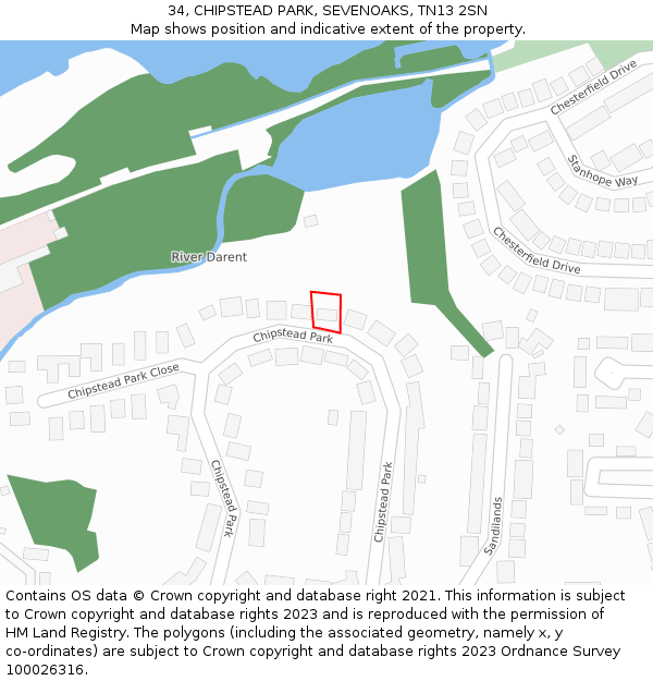 34, CHIPSTEAD PARK, SEVENOAKS, TN13 2SN: Location map and indicative extent of plot
