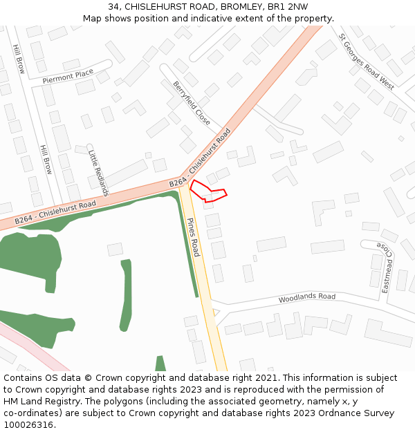 34, CHISLEHURST ROAD, BROMLEY, BR1 2NW: Location map and indicative extent of plot