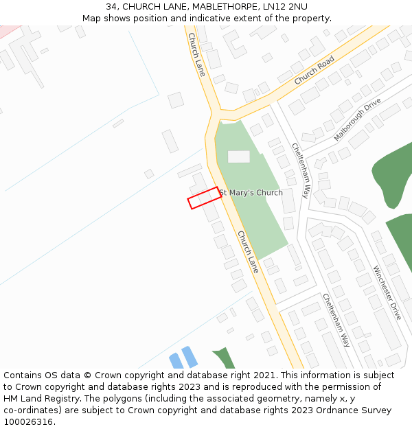 34, CHURCH LANE, MABLETHORPE, LN12 2NU: Location map and indicative extent of plot