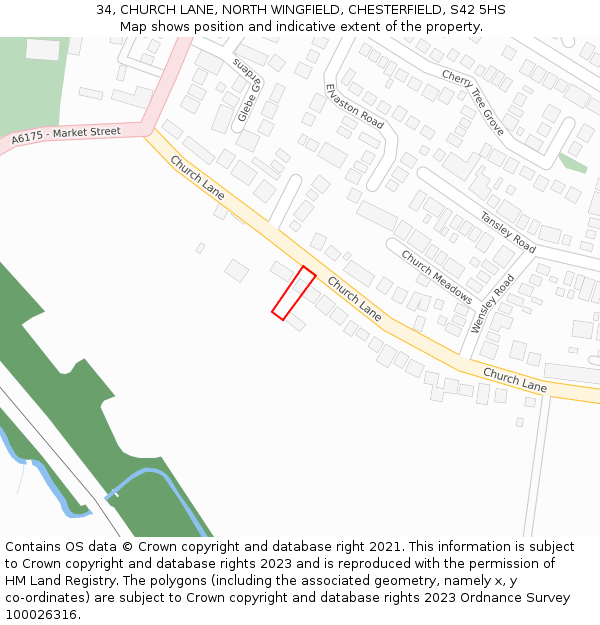 34, CHURCH LANE, NORTH WINGFIELD, CHESTERFIELD, S42 5HS: Location map and indicative extent of plot