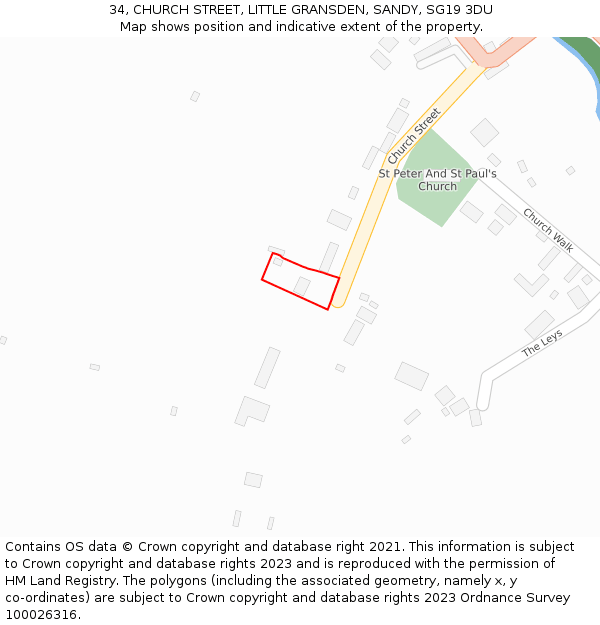 34, CHURCH STREET, LITTLE GRANSDEN, SANDY, SG19 3DU: Location map and indicative extent of plot