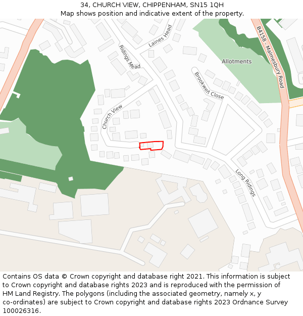 34, CHURCH VIEW, CHIPPENHAM, SN15 1QH: Location map and indicative extent of plot