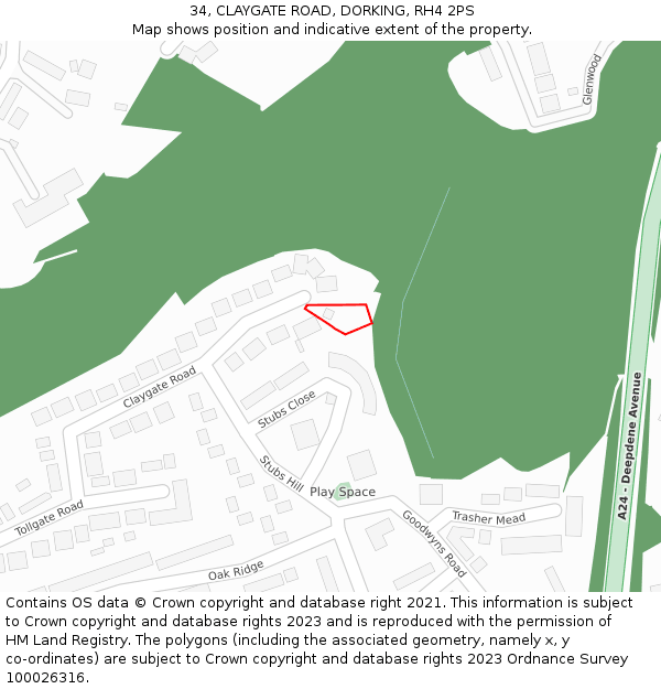 34, CLAYGATE ROAD, DORKING, RH4 2PS: Location map and indicative extent of plot