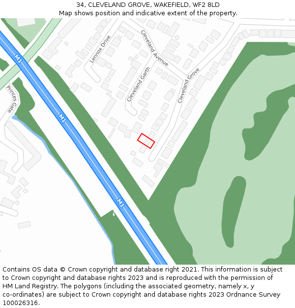 34, CLEVELAND GROVE, WAKEFIELD, WF2 8LD: Location map and indicative extent of plot