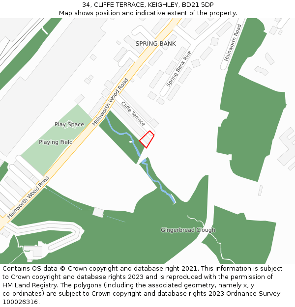 34, CLIFFE TERRACE, KEIGHLEY, BD21 5DP: Location map and indicative extent of plot