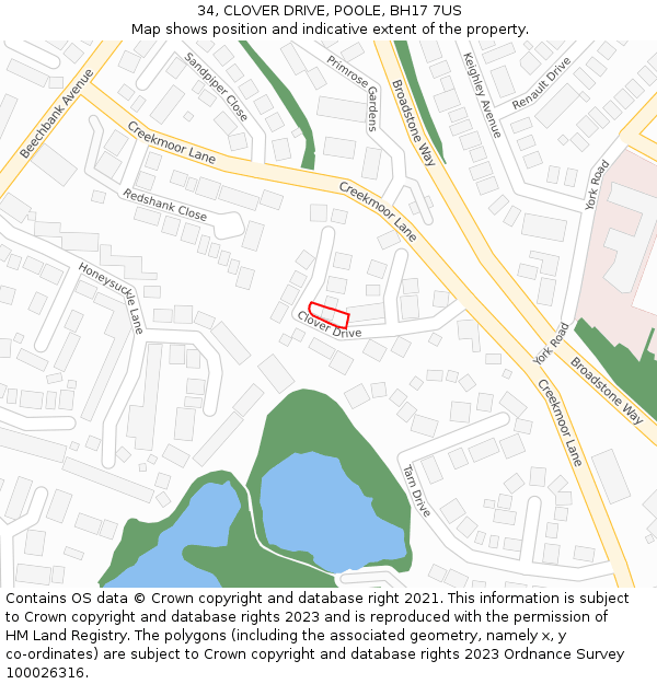 34, CLOVER DRIVE, POOLE, BH17 7US: Location map and indicative extent of plot