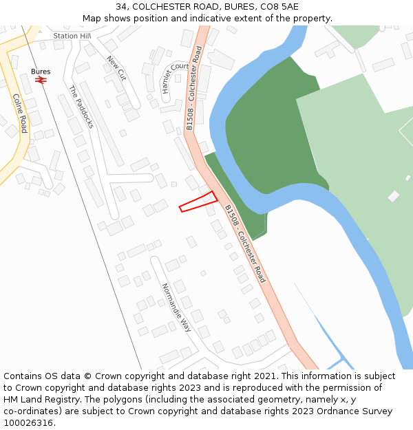 34, COLCHESTER ROAD, BURES, CO8 5AE: Location map and indicative extent of plot