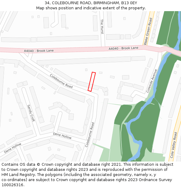 34, COLEBOURNE ROAD, BIRMINGHAM, B13 0EY: Location map and indicative extent of plot