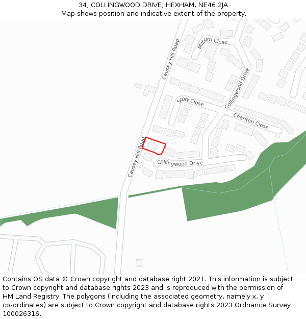 34, COLLINGWOOD DRIVE, HEXHAM, NE46 2JA: Location map and indicative extent of plot