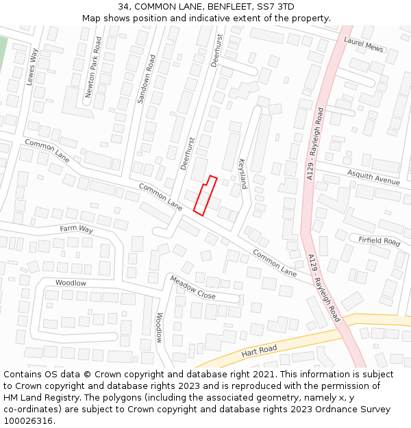 34, COMMON LANE, BENFLEET, SS7 3TD: Location map and indicative extent of plot