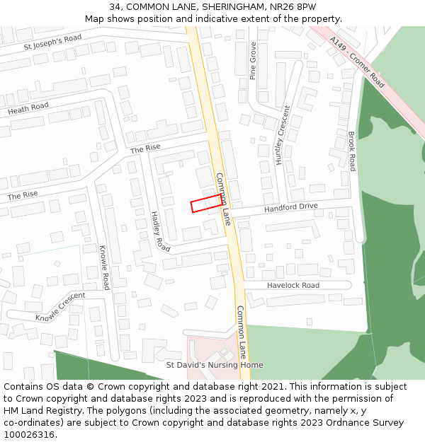 34, COMMON LANE, SHERINGHAM, NR26 8PW: Location map and indicative extent of plot