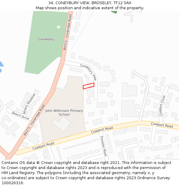 34, CONEYBURY VIEW, BROSELEY, TF12 5AX: Location map and indicative extent of plot