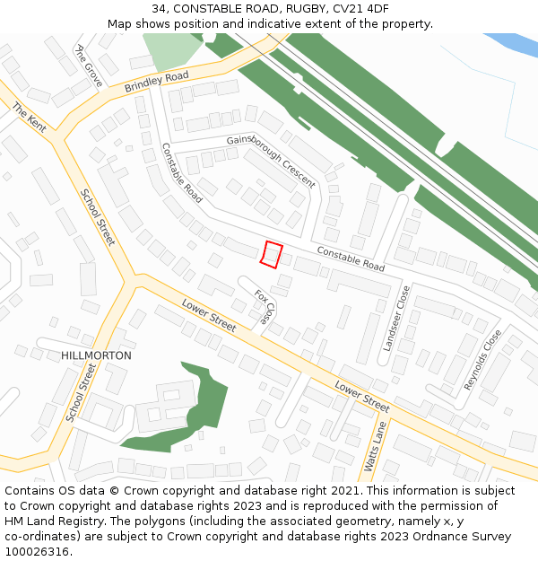 34, CONSTABLE ROAD, RUGBY, CV21 4DF: Location map and indicative extent of plot