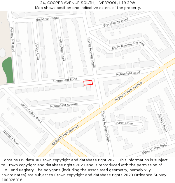 34, COOPER AVENUE SOUTH, LIVERPOOL, L19 3PW: Location map and indicative extent of plot