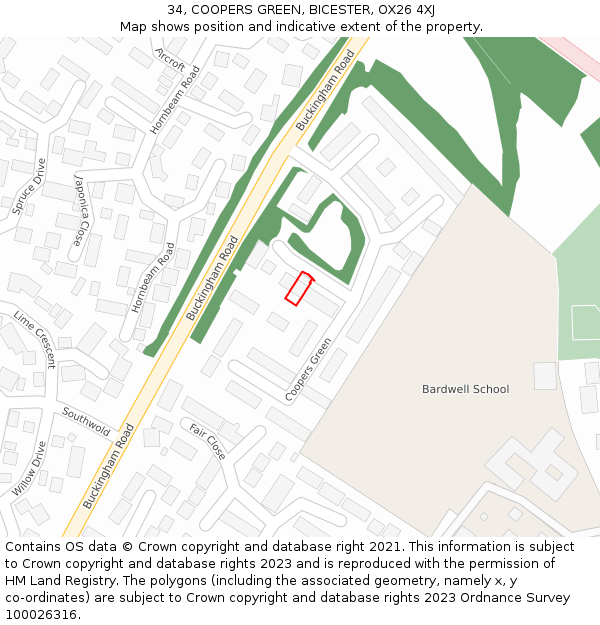 34, COOPERS GREEN, BICESTER, OX26 4XJ: Location map and indicative extent of plot