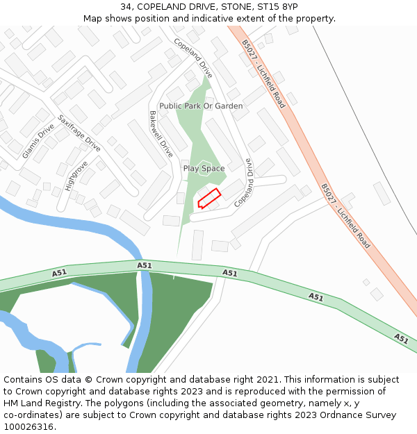 34, COPELAND DRIVE, STONE, ST15 8YP: Location map and indicative extent of plot