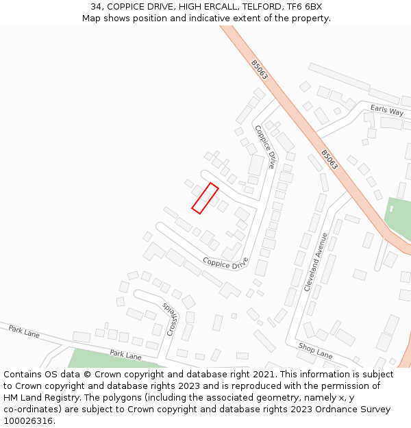 34, COPPICE DRIVE, HIGH ERCALL, TELFORD, TF6 6BX: Location map and indicative extent of plot