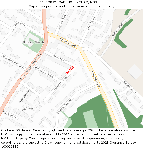 34, CORBY ROAD, NOTTINGHAM, NG3 5HF: Location map and indicative extent of plot