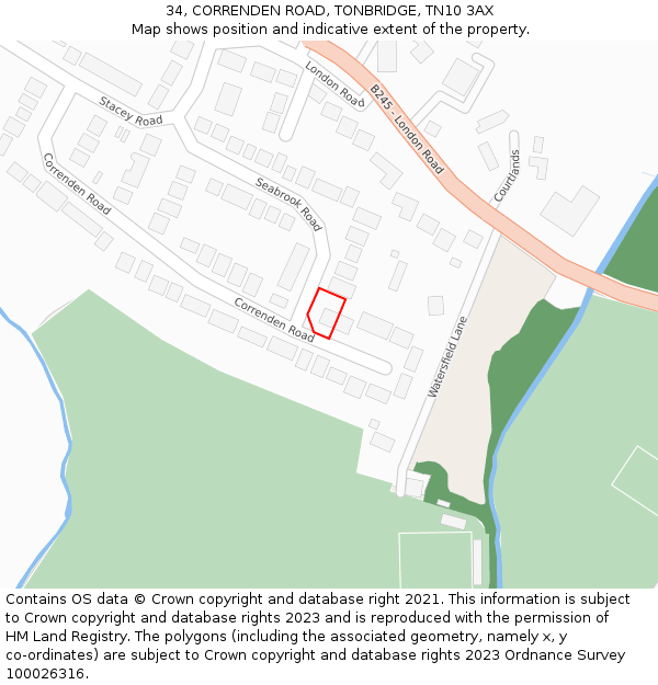 34, CORRENDEN ROAD, TONBRIDGE, TN10 3AX: Location map and indicative extent of plot